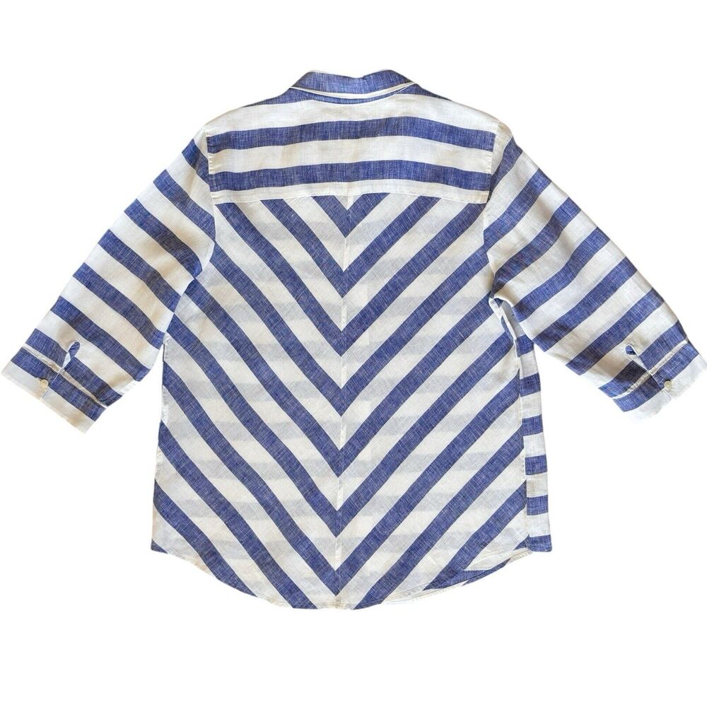 Chicos No Iron Linen Button Down Shirt Blouse. Sz‎ 2 / L Striped 3/4 Sleeve - Picture 8 of 11